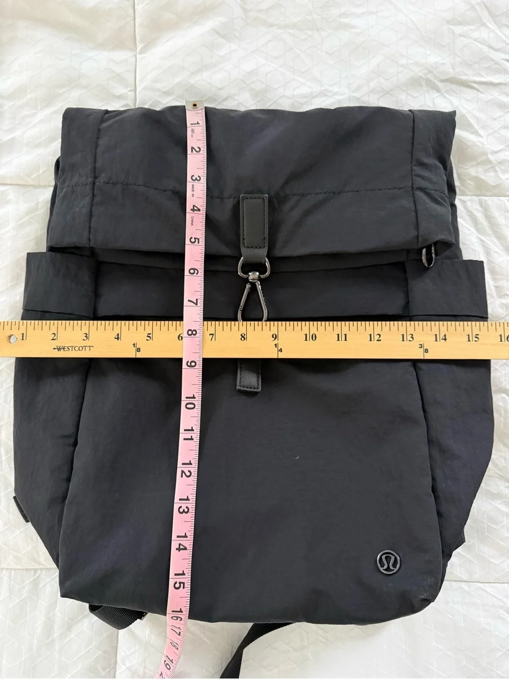 Lululemon Black Roll Top Backpack Nylon Laptop Travel Gym Everyday Unisex OS